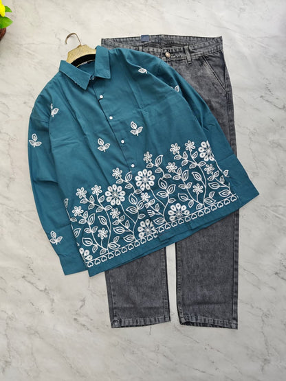 2 in 1 combo MFW border embroidery shirts + mom fit jeans pant buy @600 rs only