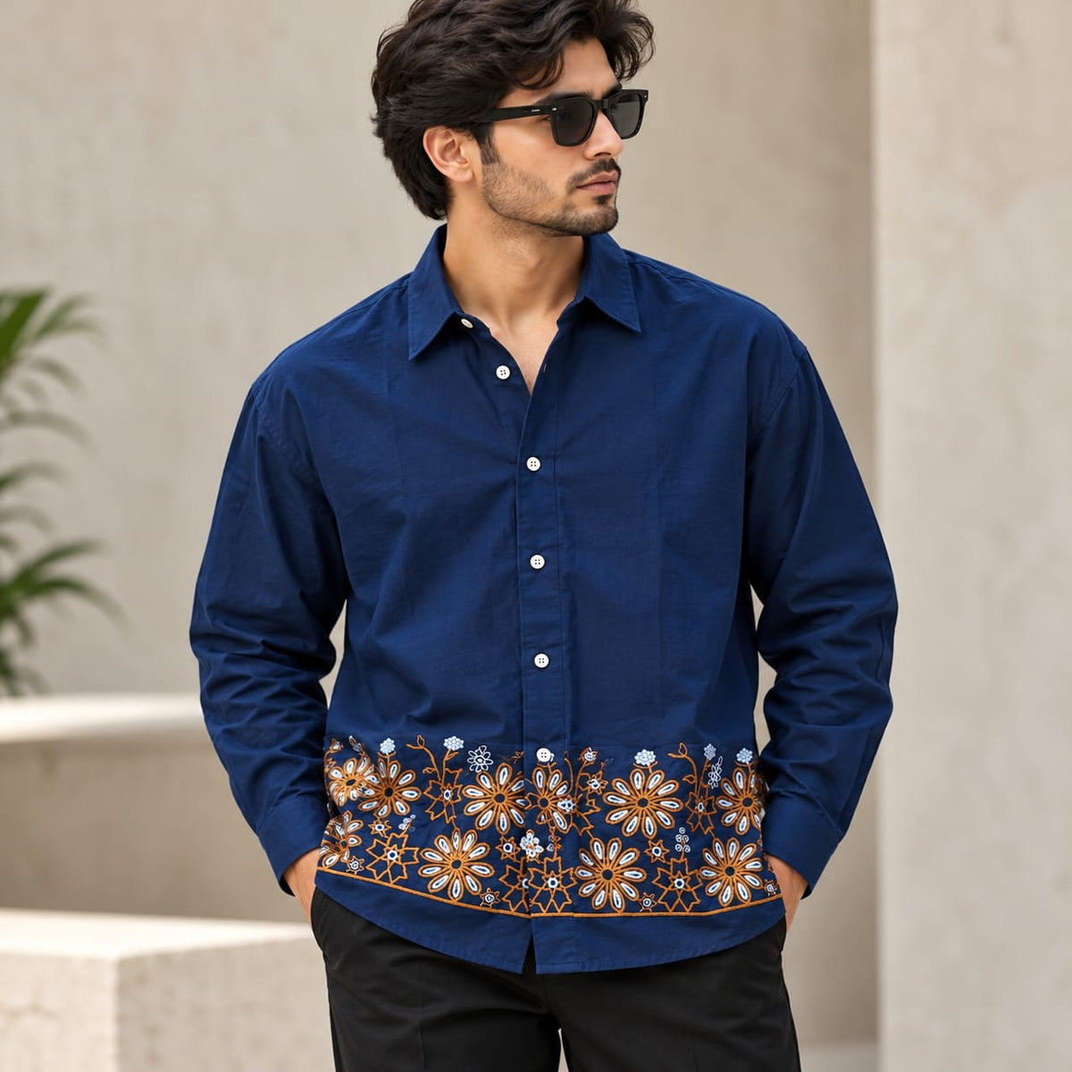 Men's Full sleeve Viscose Bottom Embroidery Shirts single pcs @350 and Buy 3 pc combo @999
