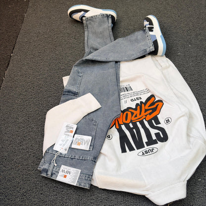 3 in 1 combo back print shirts + 6 pocket mom fit jeans + shoe combo buy @999 rs only