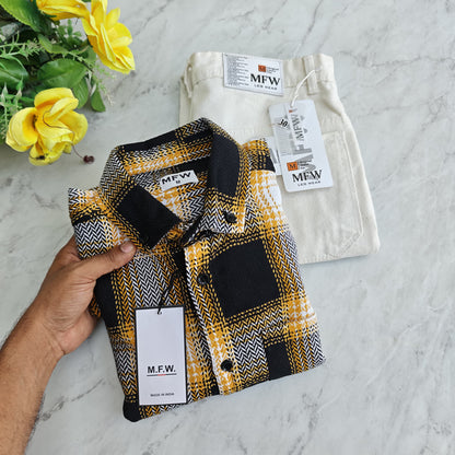 2 in 1 combo MFW Old money korean weaving shirts + plain momfit jeans pant combo buy @600 rs only