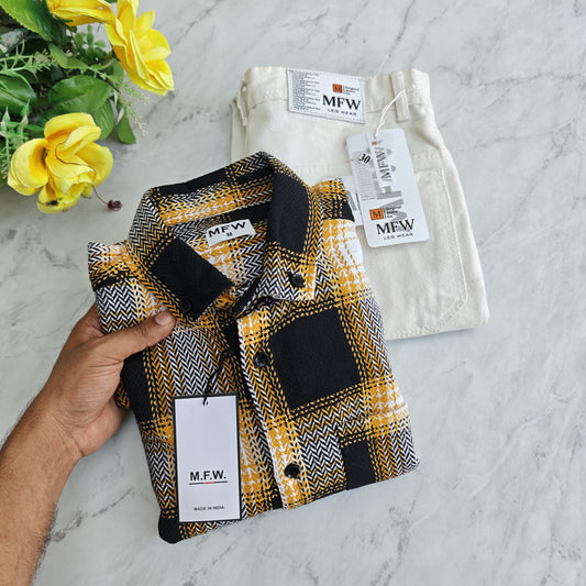 2 in 1 combo MFW Old money korean weaving shirts + plain momfit jeans pant combo buy @600 rs only