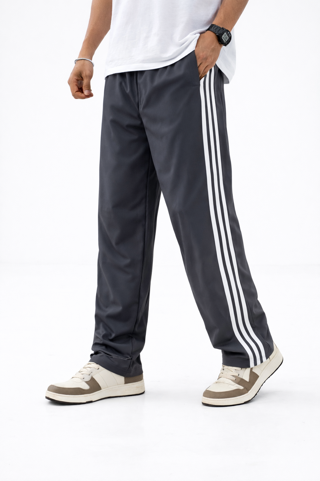 3 Line ns baggy type track pants buy 3 pcs @499(Grey)