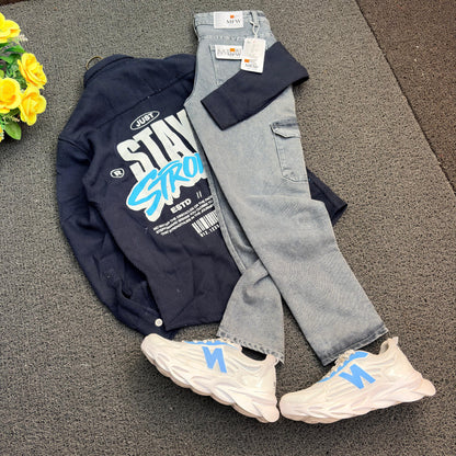 3 in 1 combo back print shirts + 6 pocket mom fit jeans + shoe combo buy @999 rs only