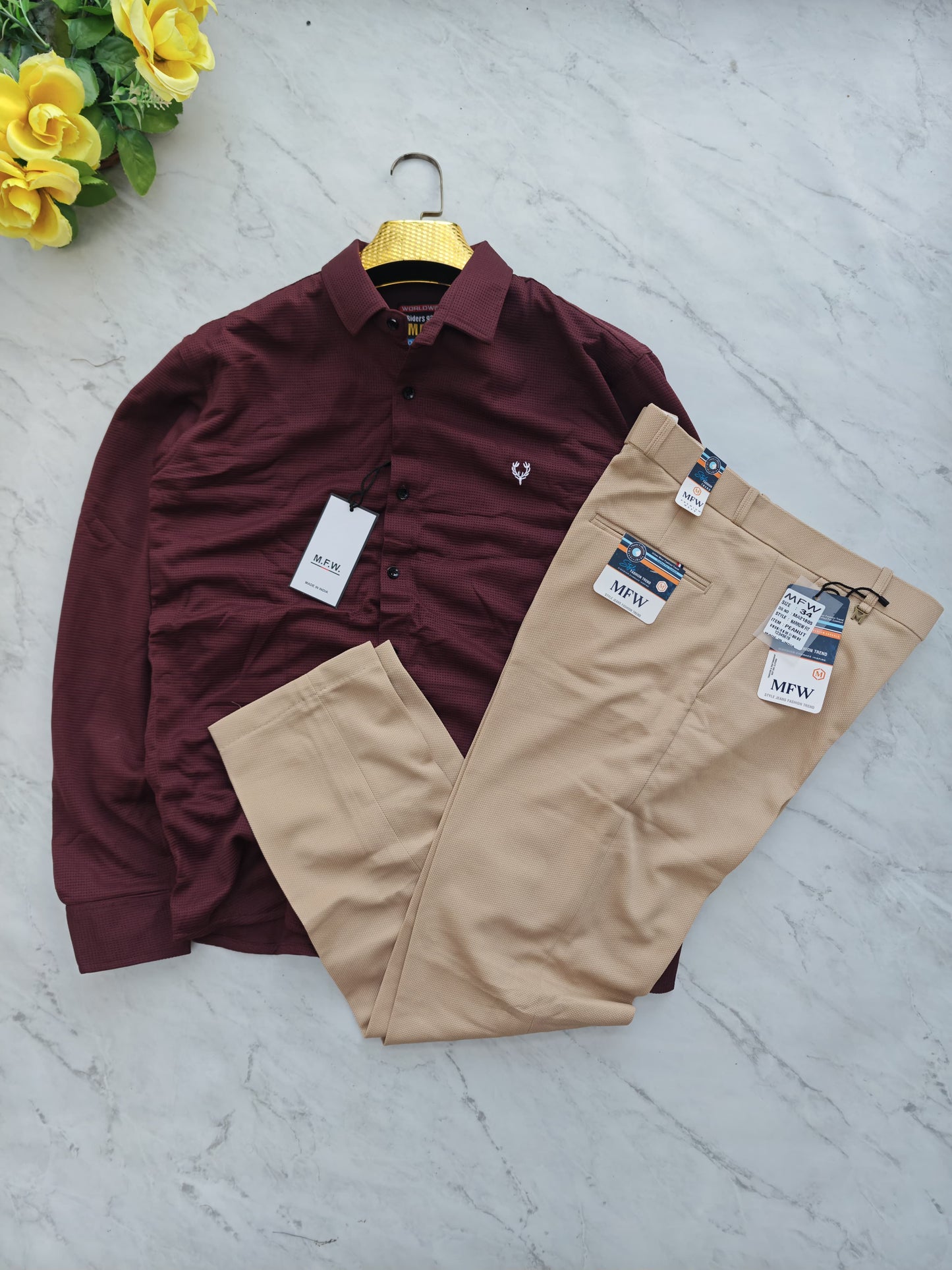 2 in 1 combo Micro waffle shirts + peanut fabric polo fit pants combo buy @550 rs only