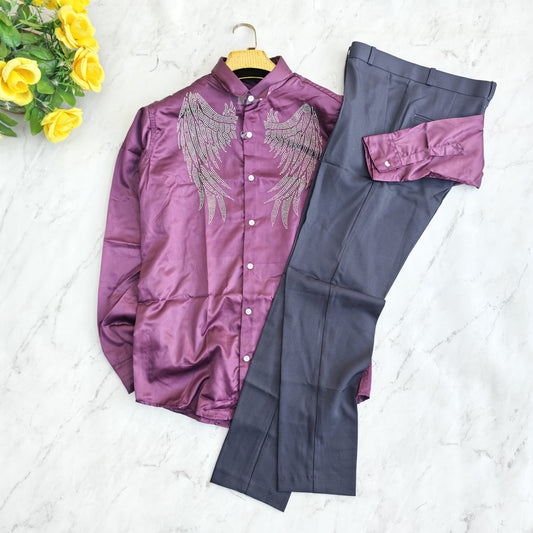 2 in 1 combo party wear stone work shirts + polo fit pants combo buy @600 rs only
