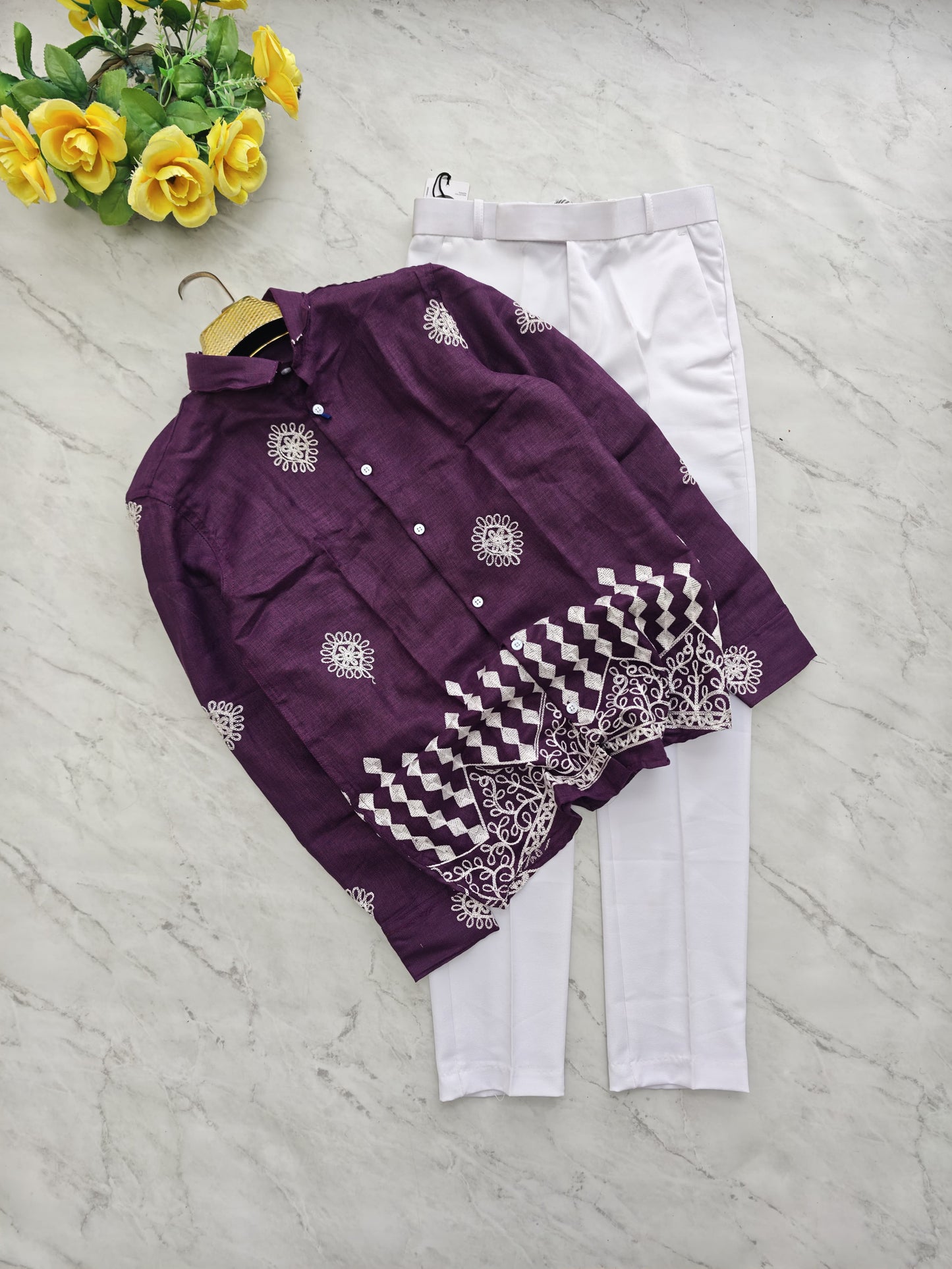 2 in 1 combo lenin bottom embroidery shirts + Twill fabric polo fit pants combo buy @600 rs only