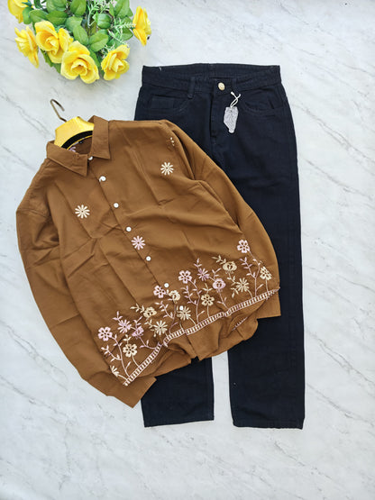 2 in 1 combo Bottom Embroidery shirts + plain mom fit jeans pant buy @600