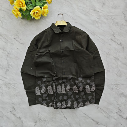 (D1)Men's Full sleeve lenin bottom printed shirts buy @300 rs only (Green)