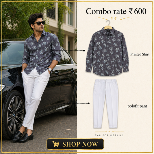 2 in 1 combo Mfw Viscose printed shirts + Polofit pants buy @600rs