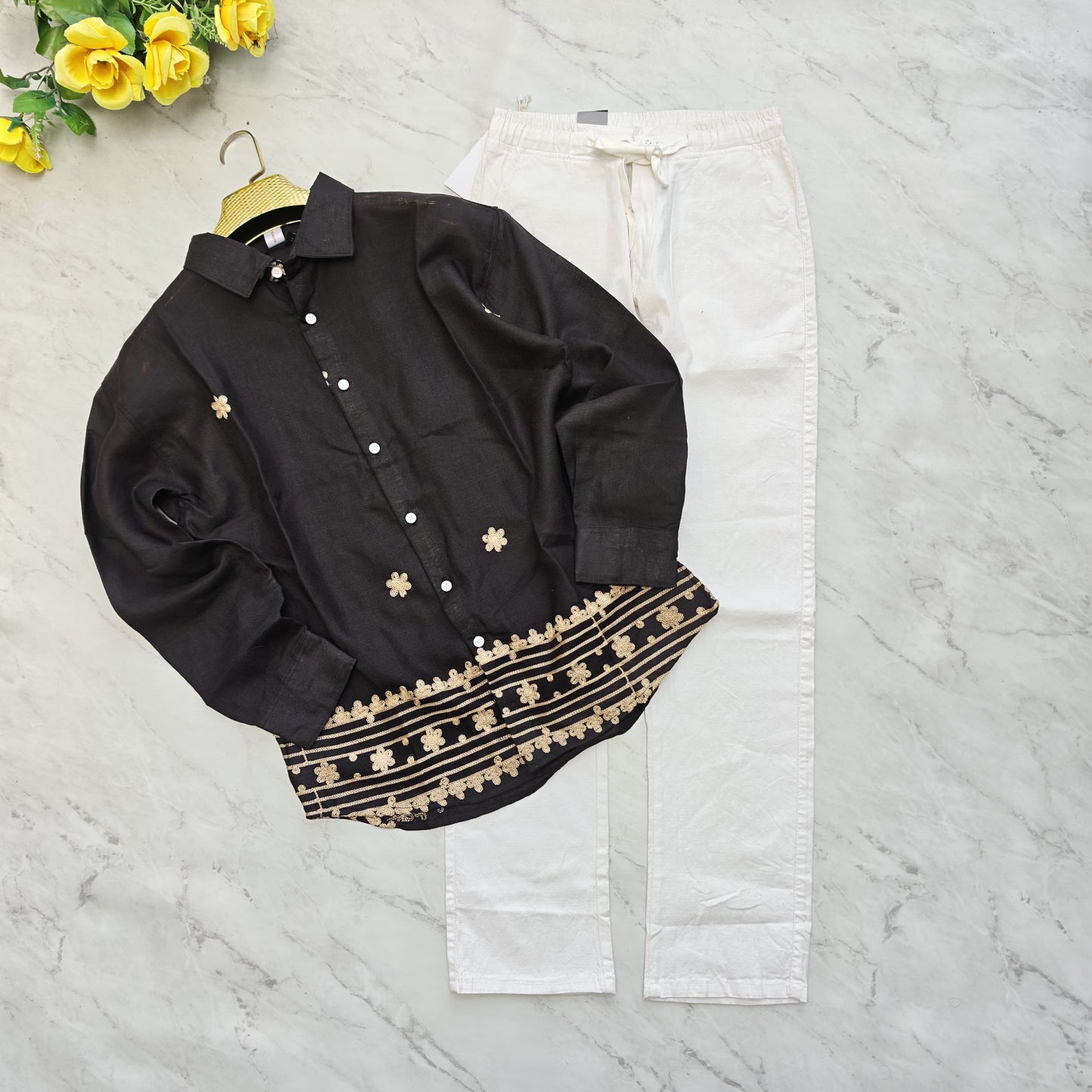 2 in 1 combo lenin bottom embroidery shirts+ lenin relax fit pant combo buy @600 rs
