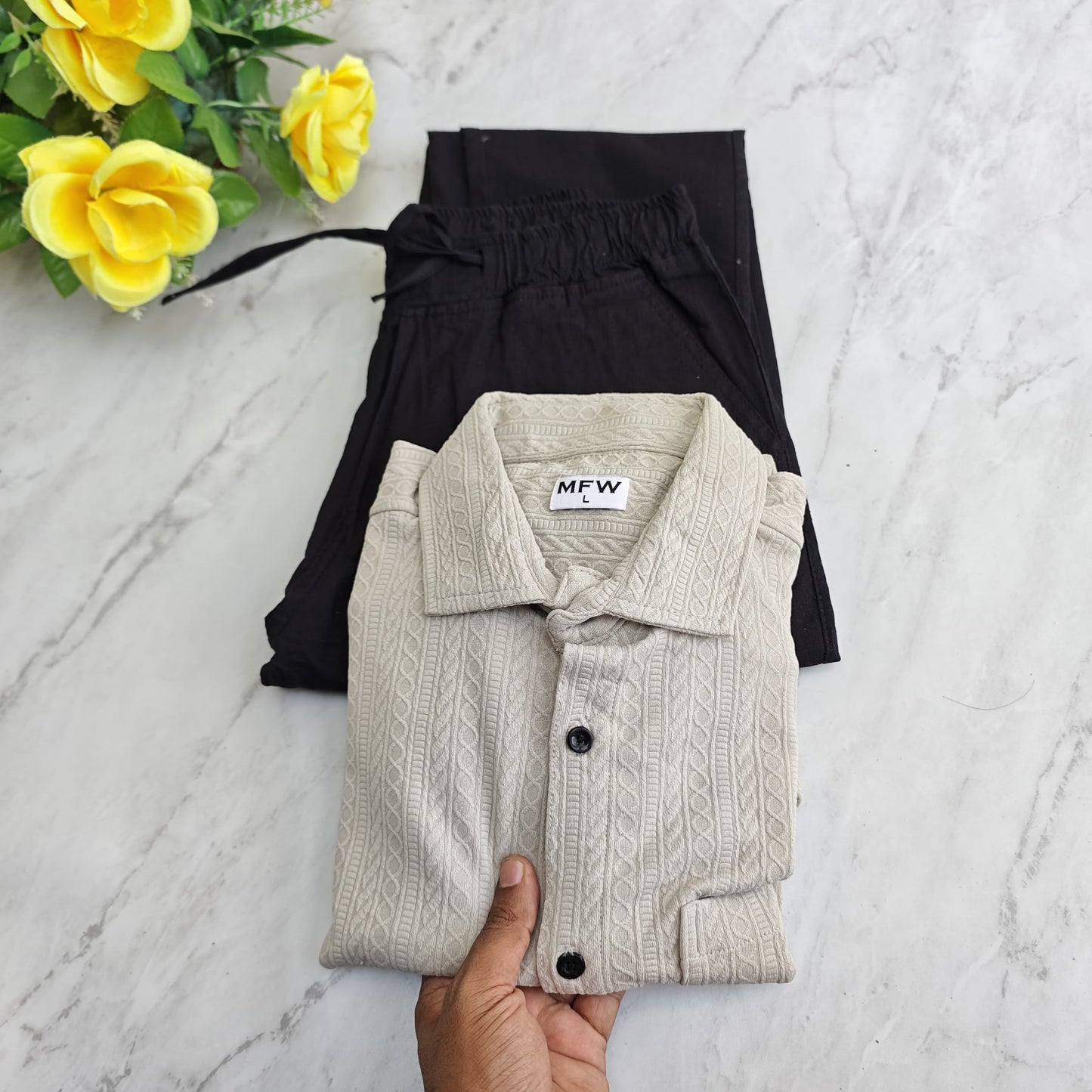 2 in 1 combo textured shirts + relax fit pants combo buy @600 rs only
