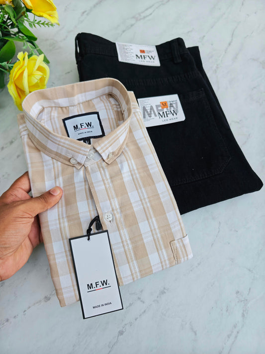 2 in 1 combo MFW checked shirts + plain mom fit jeans pant combo buy@600 rs only