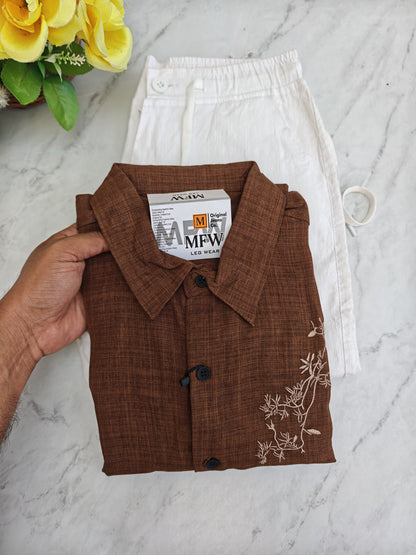 2 in 1 combo Lenin embroidery Work shirts + Lenin relax fit pant buy@600 rs only