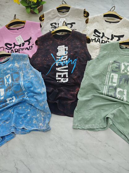 Random design Acid wash Tank top sleeveless tshirt buy @150 rs only