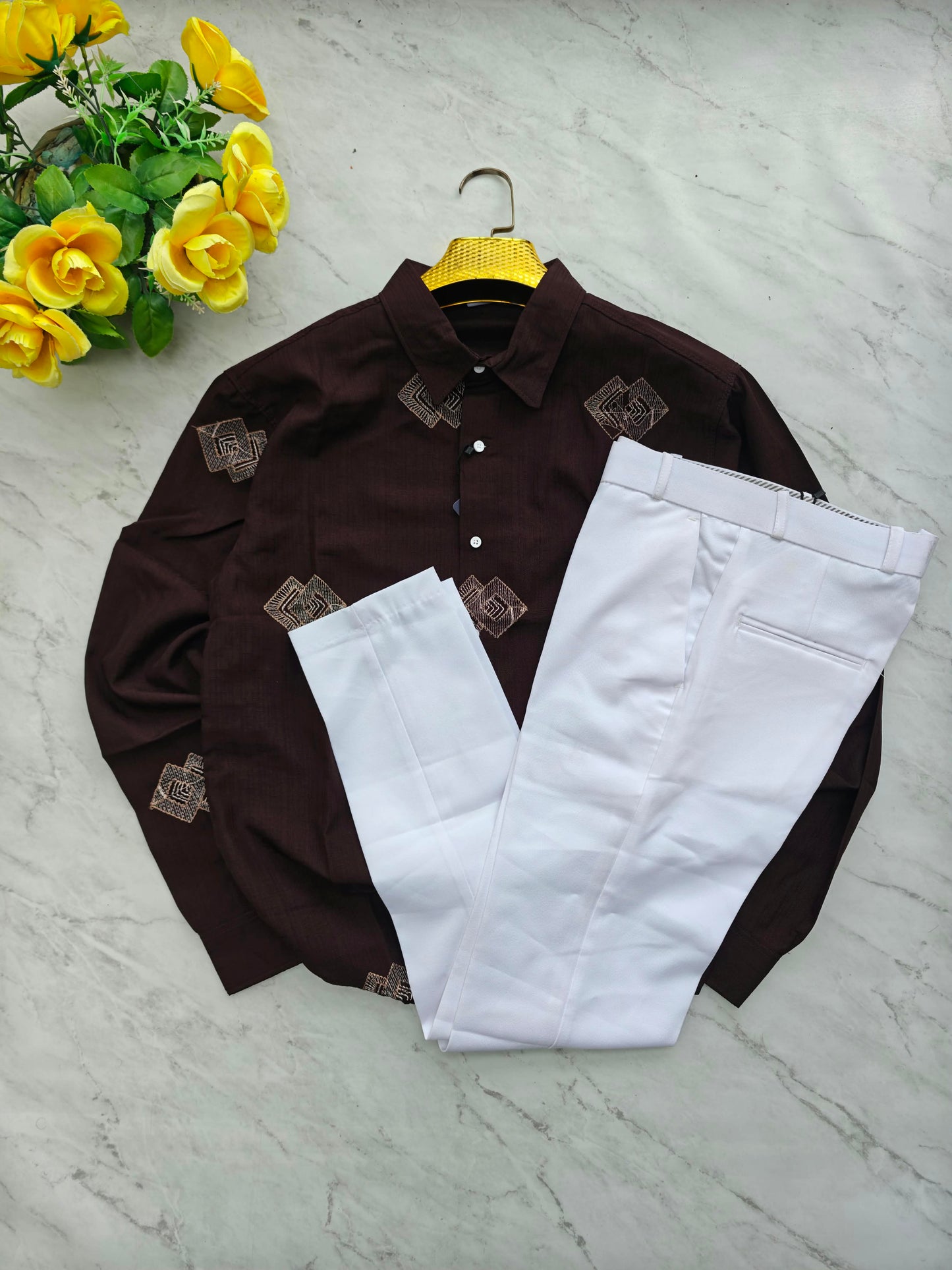 2 in 1 combo MFW Lenin embroidery shirts + twill fabric lenin polo fit pant combo buy @600 rs