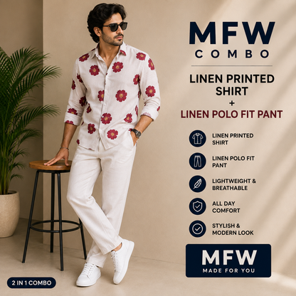 2 in 1 combo MFW Lenin printed shirts + lenin polo fit pant buy @600 rs only
