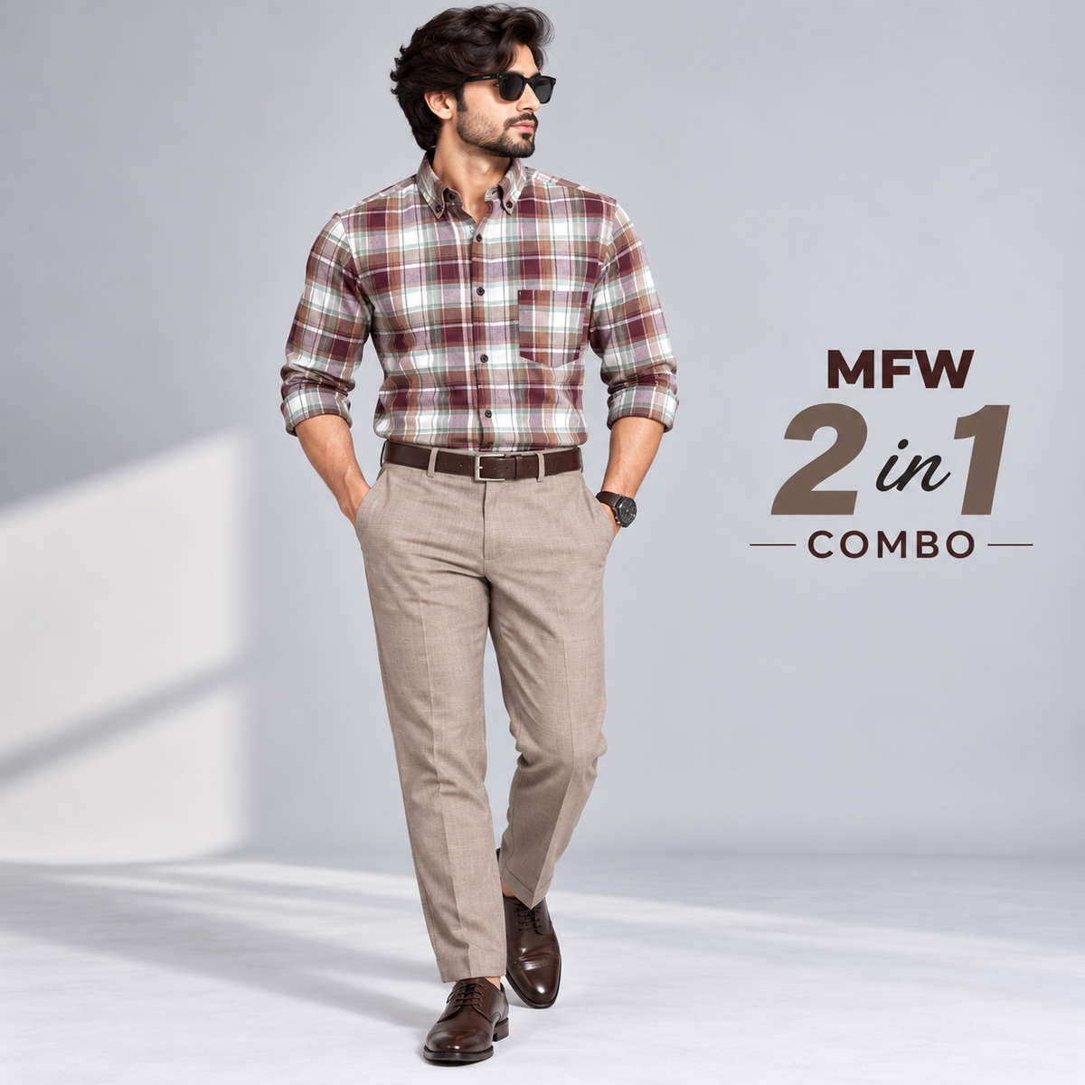 2 in 1 Combo oxford checked shirts + Lenin polo fit pant buy @600rs only