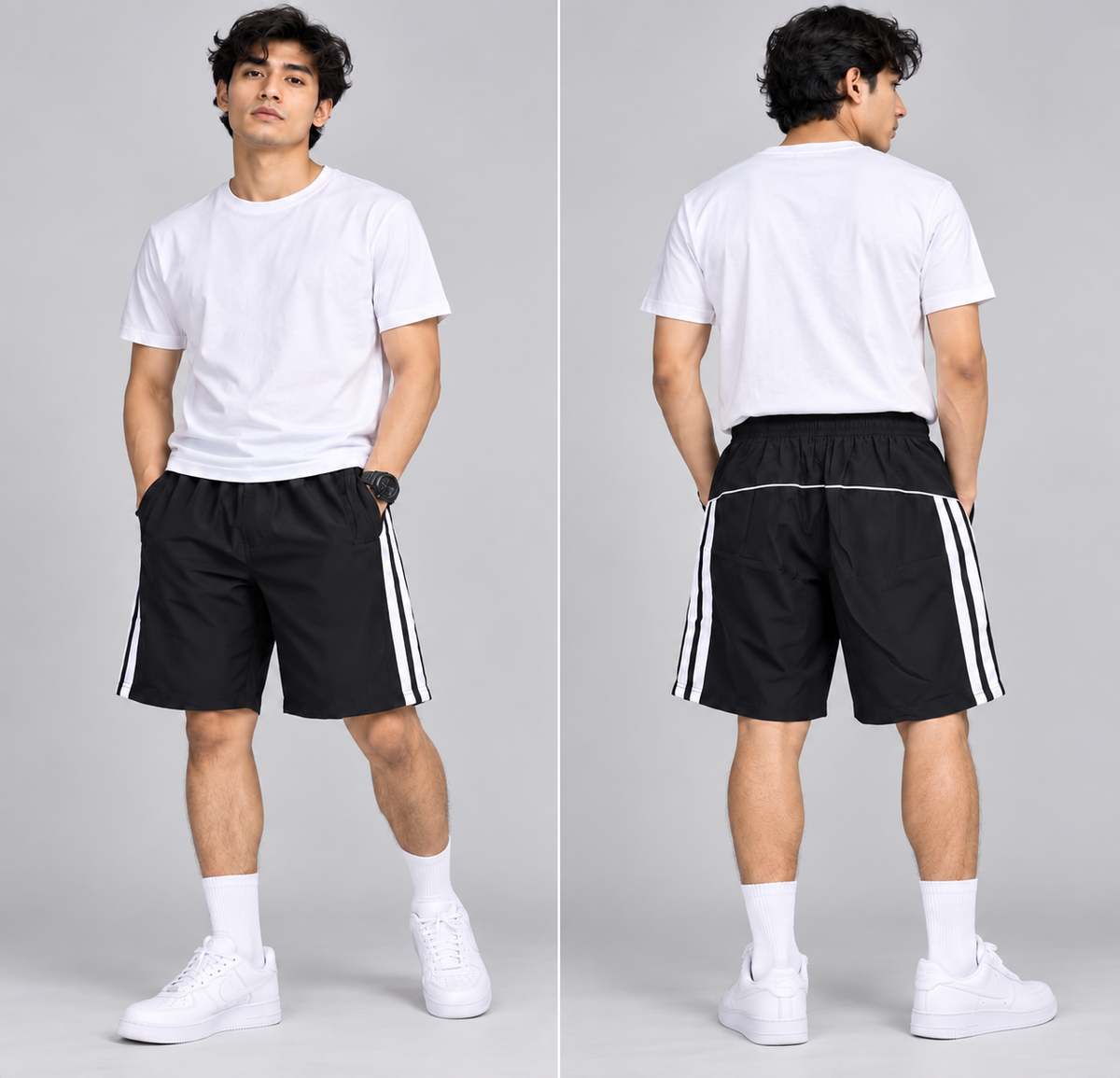 NS 3 line back side piping shorts buy 3 pcs @499 and 1 pcs @199(Black)