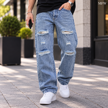Men's torn mom fit jeans pants buy @450 rs only[Mid Blue]