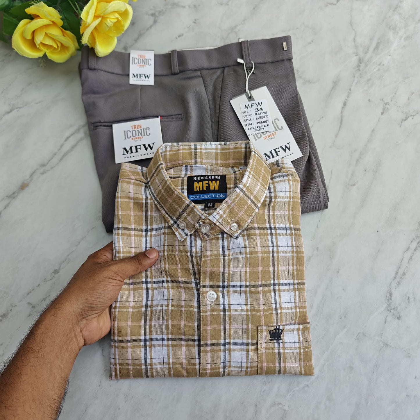 2 in 1 combo oxford checked shirts +penut fabric polo fit pants combo buy @550 rs only