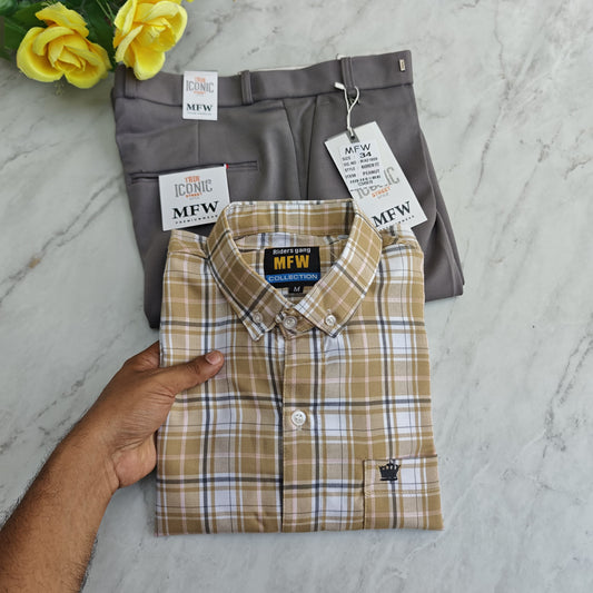 2 in 1 combo oxford checked shirts +penut fabric polo fit pants combo buy @550 rs only