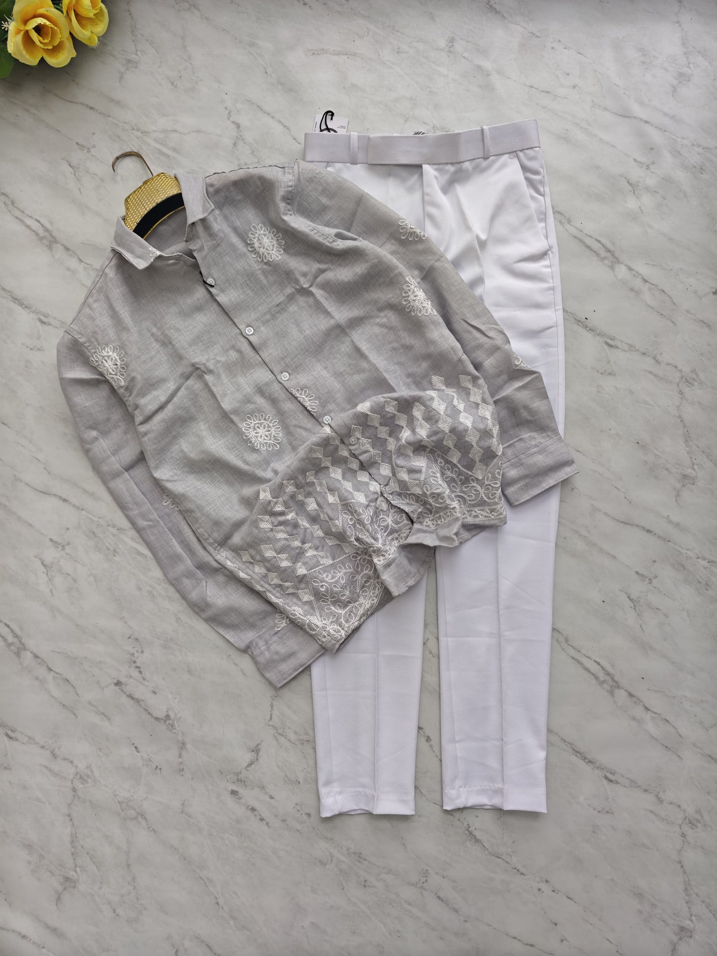 2 in 1 combo lenin bottom embroidery shirts + Twill fabric polo fit pants combo buy @600 rs only