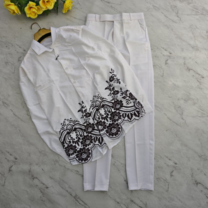 2 in 1 combo viscose bottom printed shirts + shining poli fit pant combo buy @600 rs only