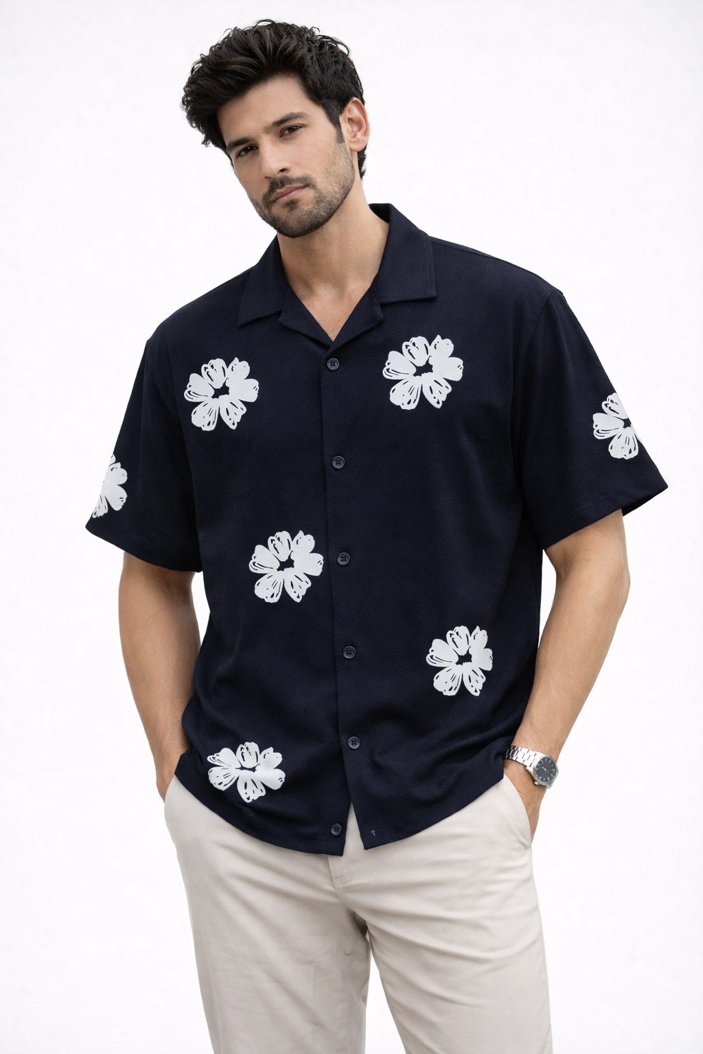 Cuban Collar Oversize Drop Shoulder Polo Designer Shirts buy @249(Black)