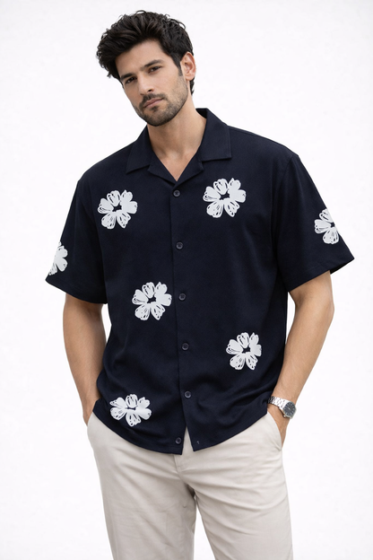 Cuban Collar Oversize Drop Shoulder Polo Designer Shirts buy @249(Black)