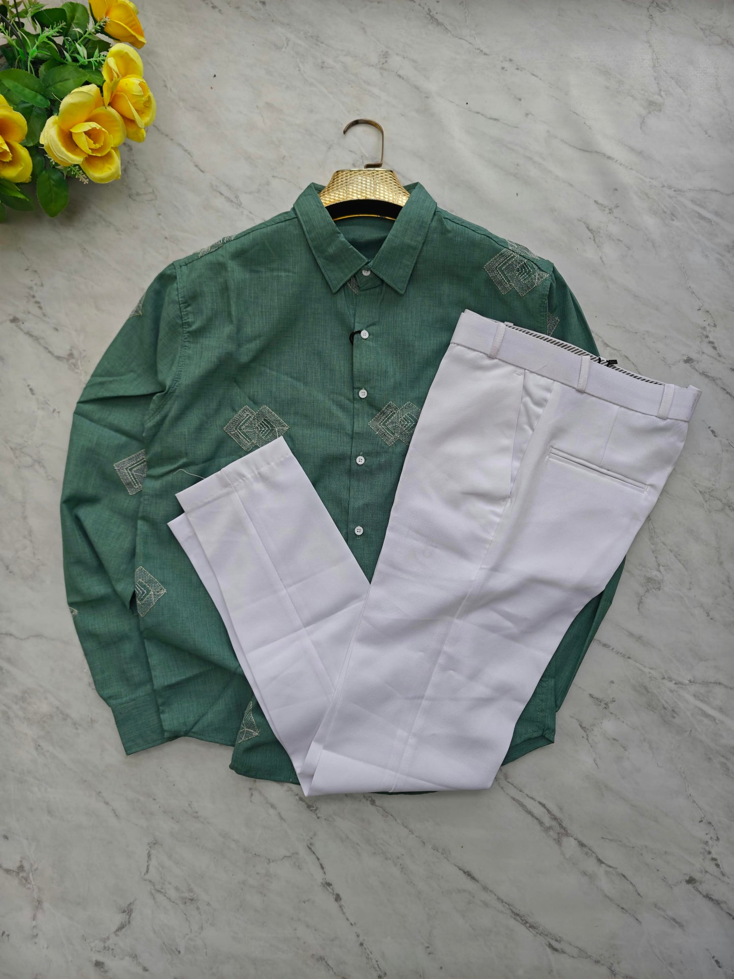2 in 1 combo MFW Lenin embroidery shirts + twill fabric lenin polo fit pant combo buy @600 rs