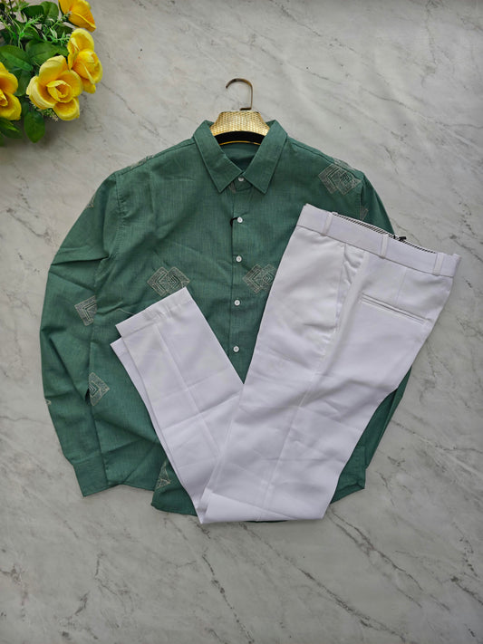 2 in 1 combo MFW Lenin embroidery shirts + twill fabric lenin polo fit pant combo buy @600 rs