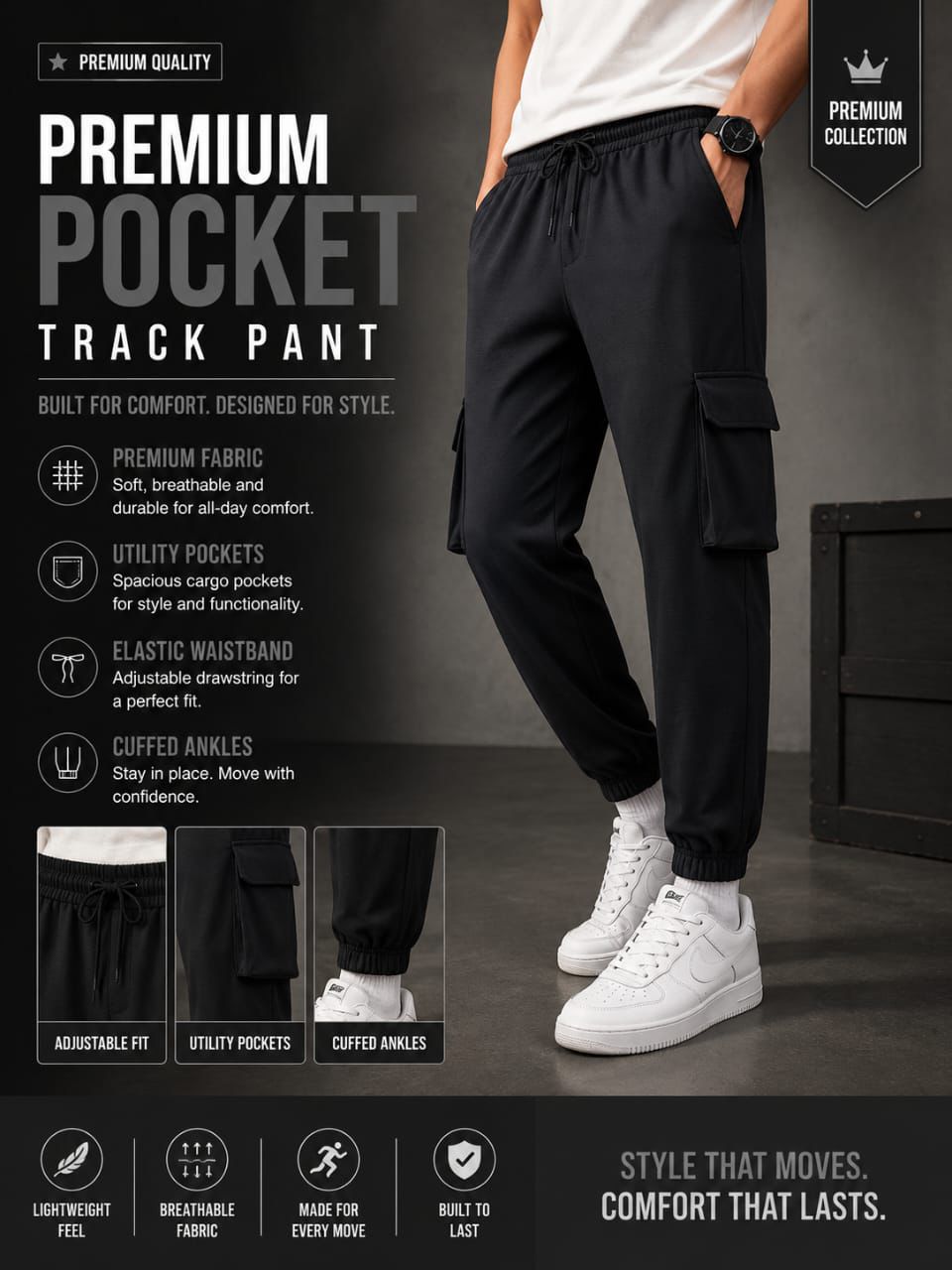 Premium 4 Pocket Cargo Joggers type track pants buy @250 rs only [Black]