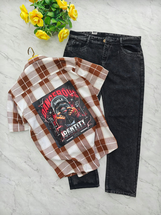2 in 1 combo Cuban collar back print shirts + plain mom fit jeans pant combo buy @550