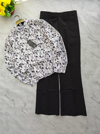 2 in 1 combo MFW viscose printed shirts + boot cut pants buy @600 rs only