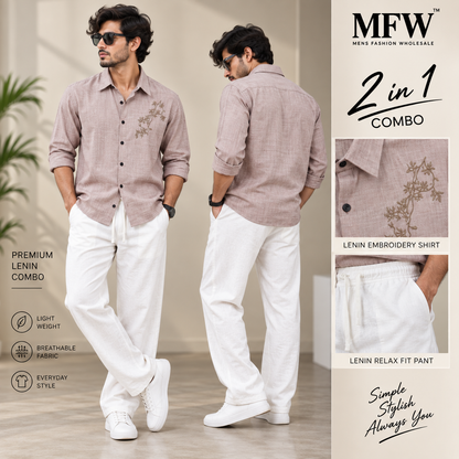 2 in 1 combo Lenin embroidery Work shirts + Lenin relax fit pant buy@600 rs only