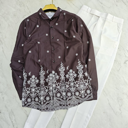 2 in 1 combo viscose bottom printed shirts + shining poli fit pant combo buy @600 rs only