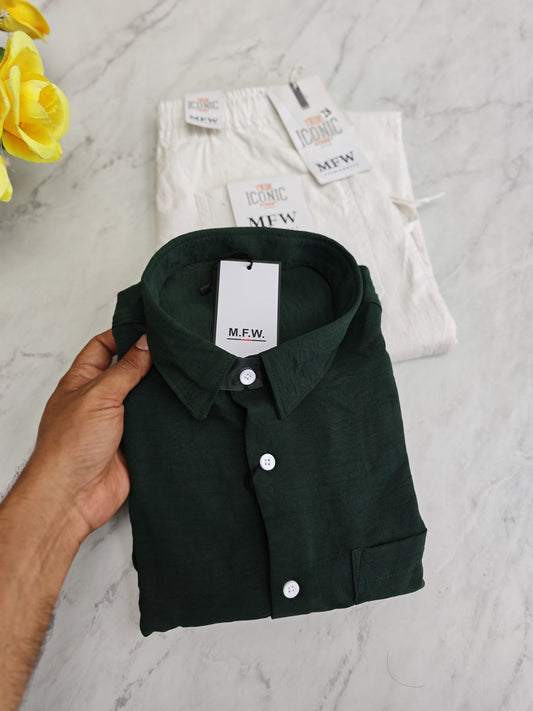 2 in 1 combo Korean plain Lenin shirts + lenin relax fit pants combo buy @600 rs only