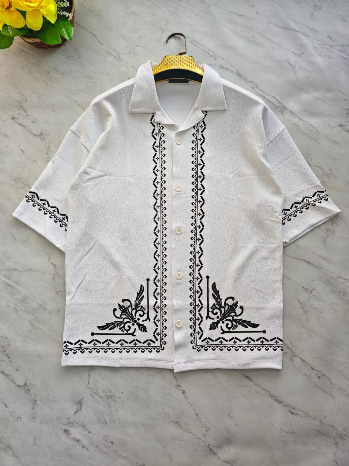 Cuban Collar Oversize Drop Shoulder Polo Designer printed Shirts buy @249[White]