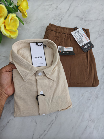 MFW Crush Linen Shirt + Relax Fit Linen Pant Combo @ ₹600 | Men's 2-in-1 Combo Online