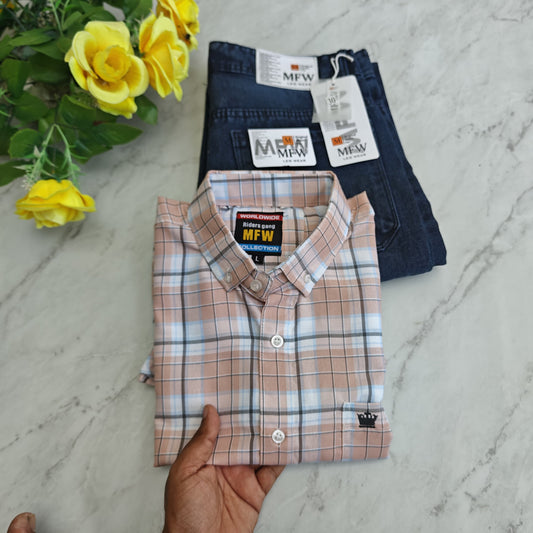 2 in 1 combo mfw oxford shirts + plain mom fit jeans pant combo buy @550 rs only