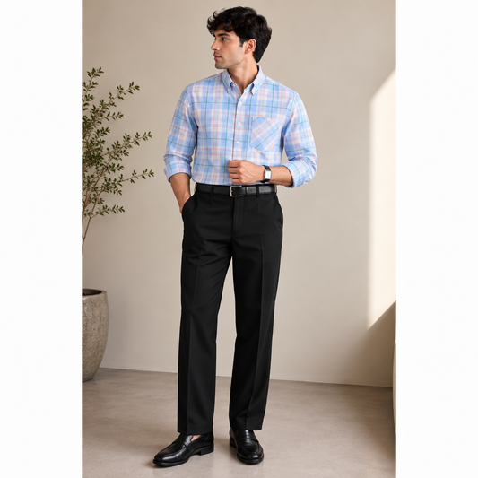 2 in 1 Combo oxford checked shirts + peanut fabric polo fit pant buy @550 rs only