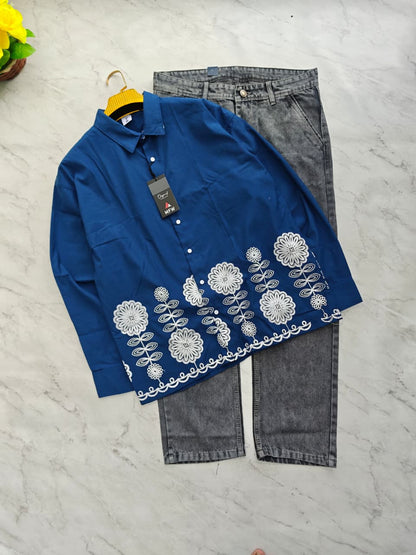 2 in 1 combo MFW border embroidery shirts + mom fit jeans pant buy @600 rs only
