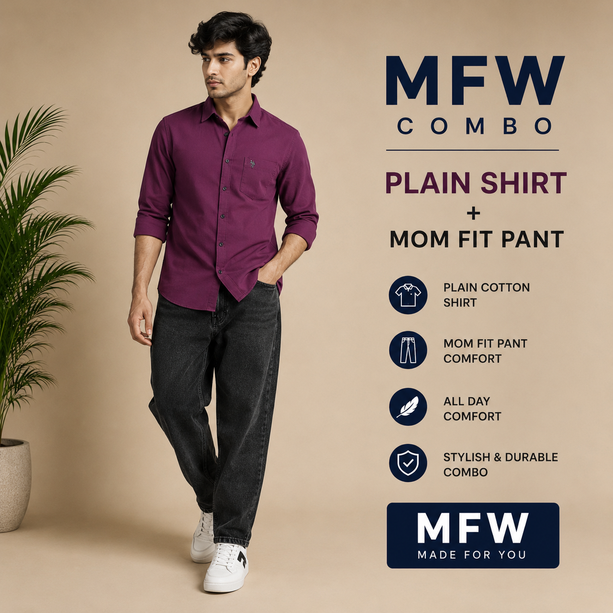 2 in 1 combo MFW plain shirts + mom fit pant buy @600 rs only