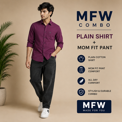 2 in 1 combo MFW plain shirts + mom fit pant buy @600 rs only