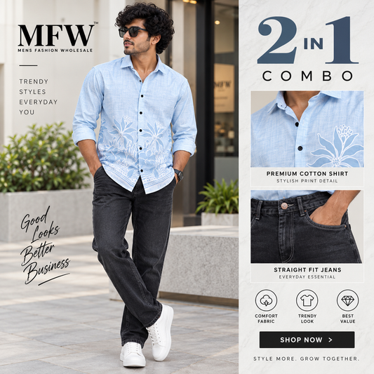 2 in 1 combo MFW Bottom printed shirts + Straight fit jeans pants buy @600 only