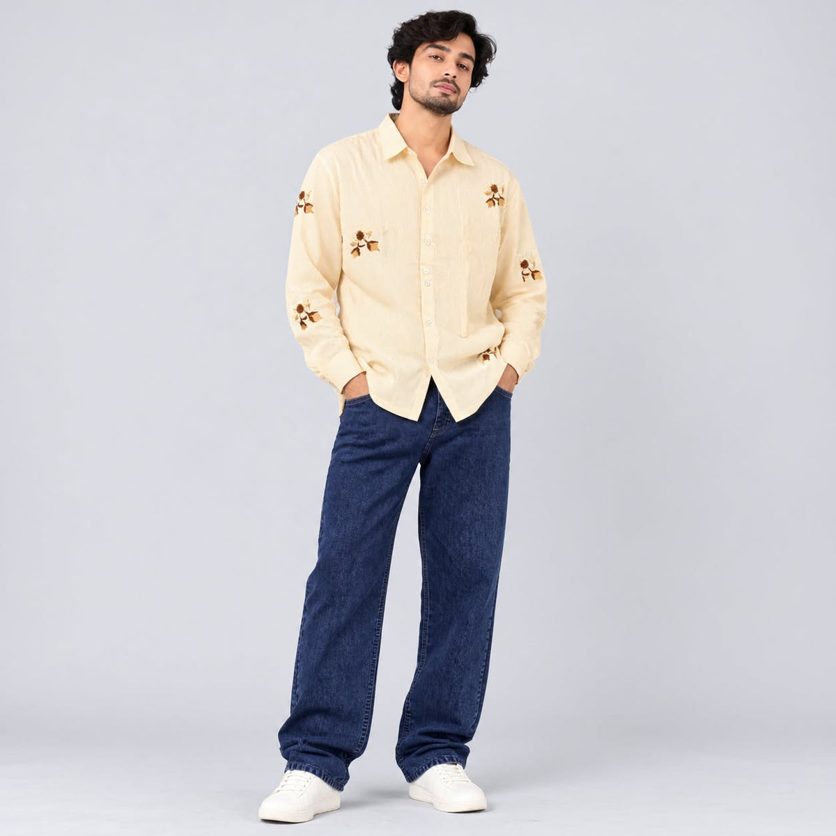 2 in 1 combo Oxford embroidery work shirts + mom fit jeans pant buy @600 rs only