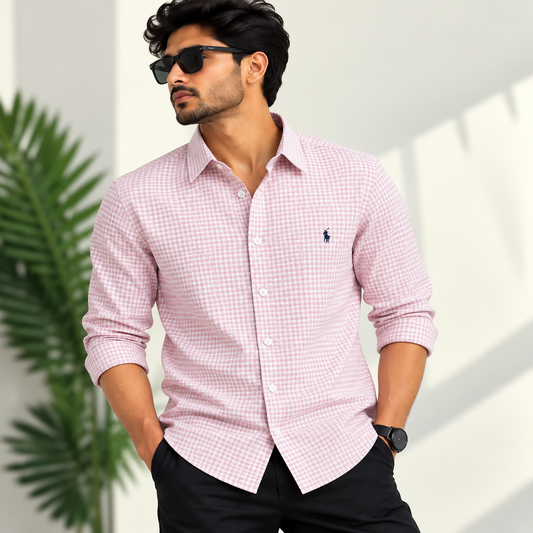 MFW Micro Checks Baggy shirts Single pcs @299 and Buy 4 pcs combo @999 (Baby pink)