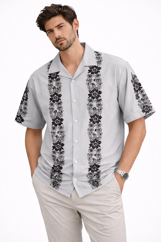Cuban Collar Oversize Drop Shoulder Polo Designer printed Shirts buy @249 (Ash)