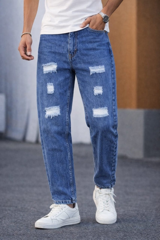 Mfw Torn mom fit jeans pant buy @450 rs only(Dark blue)