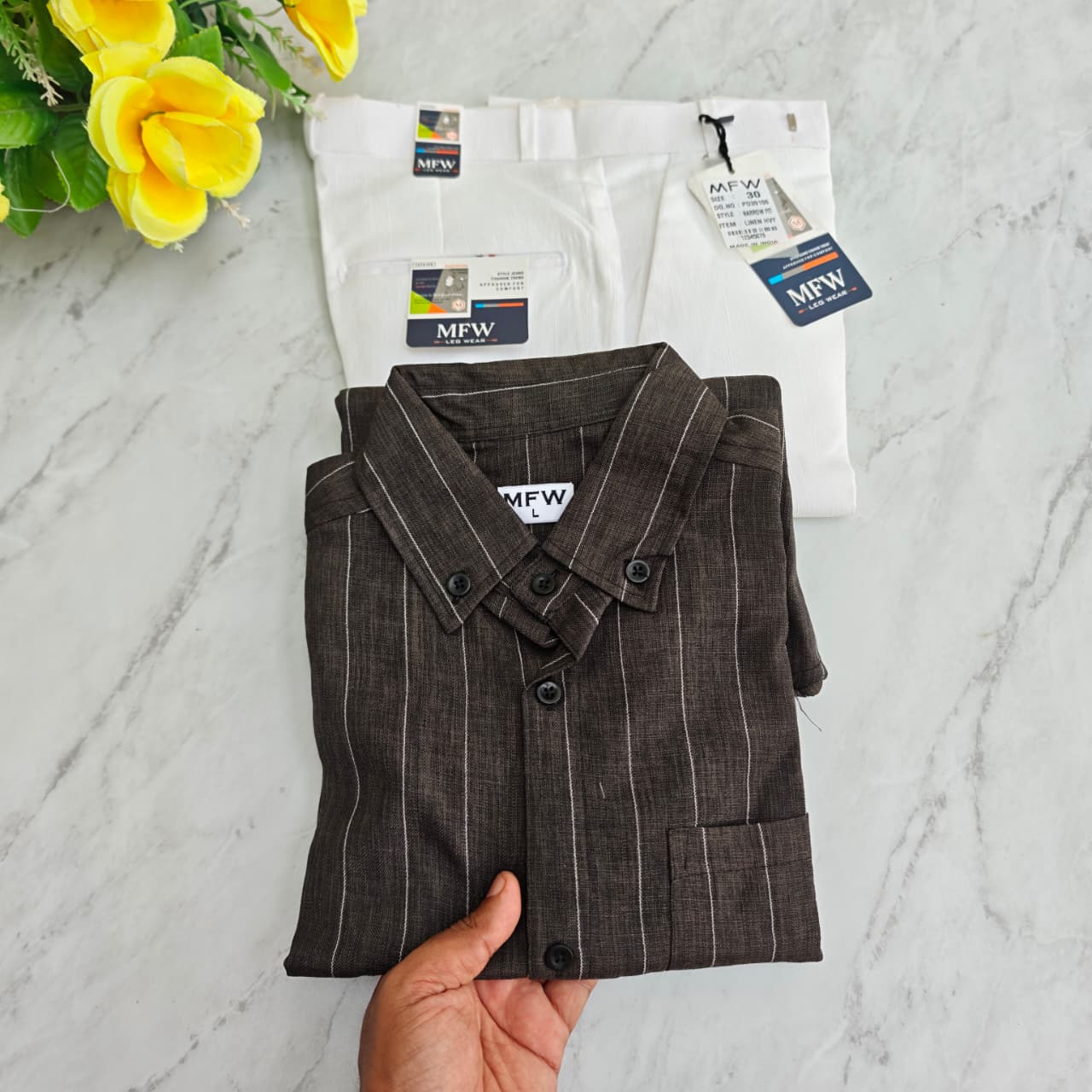 2 in 1 combo MFW old money lenin stripes shirts + lenin polo fit pants combo buy @600 rs only